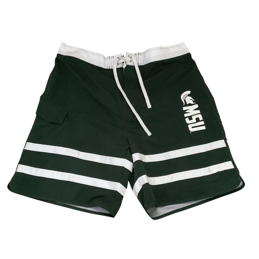 NWT MSU Spartans Swim Trunks Michigan State Size XL Suit Green‎ White
